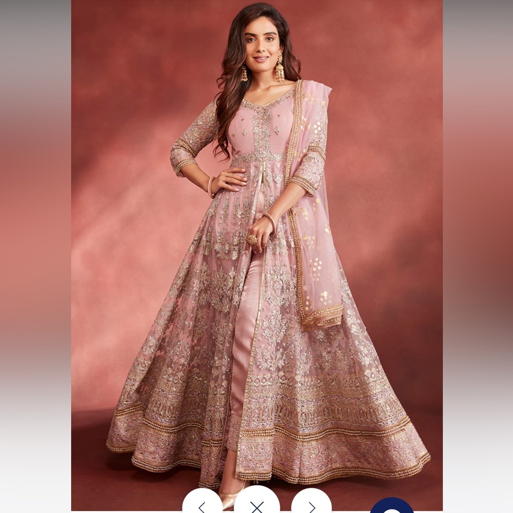 Lashkaraa Rose Pink Embroidered Pant Style Anarkali